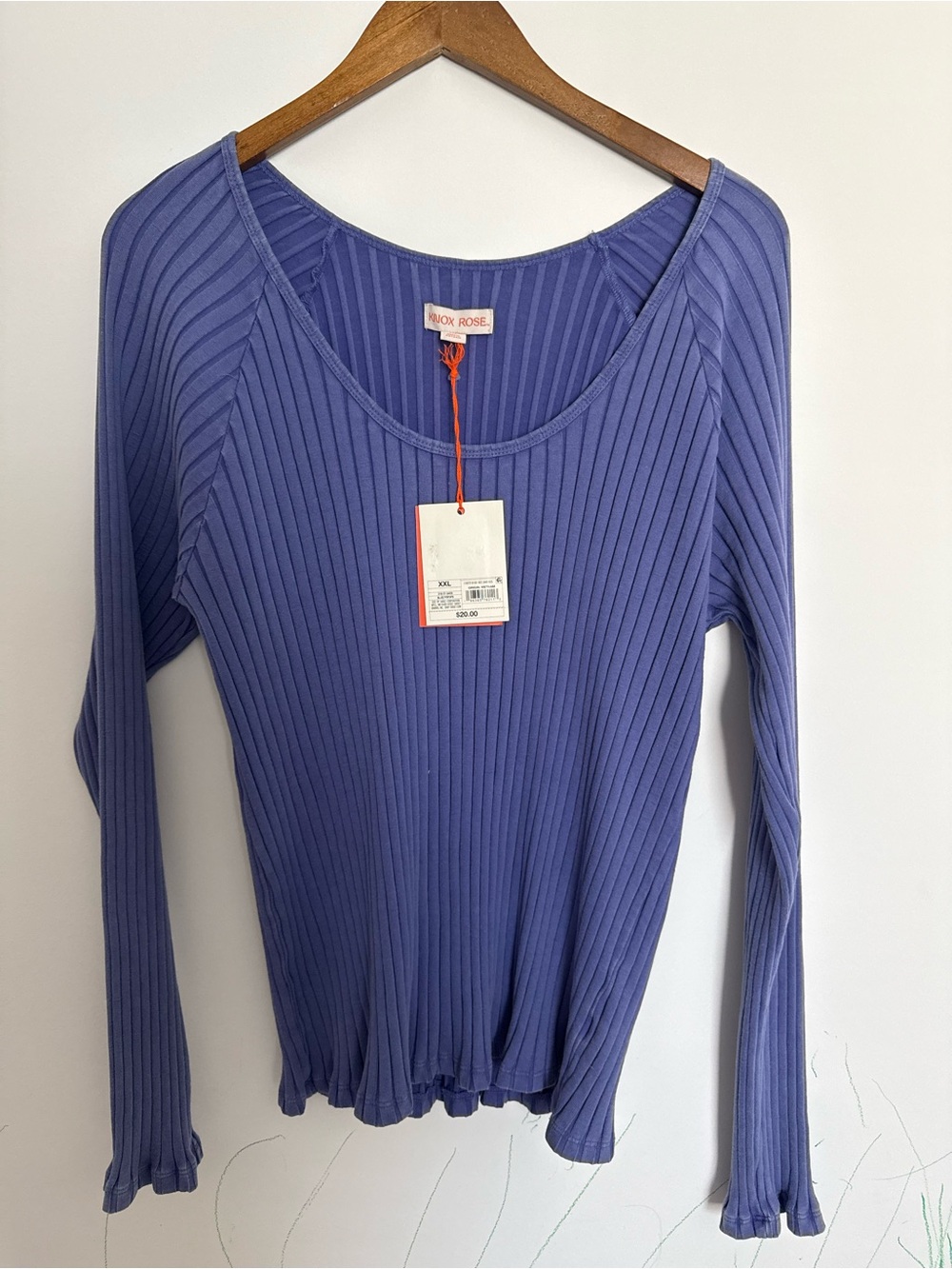 Knox Rose Purple Ribbed Long Sleeve Scoop Neck Top XXL
